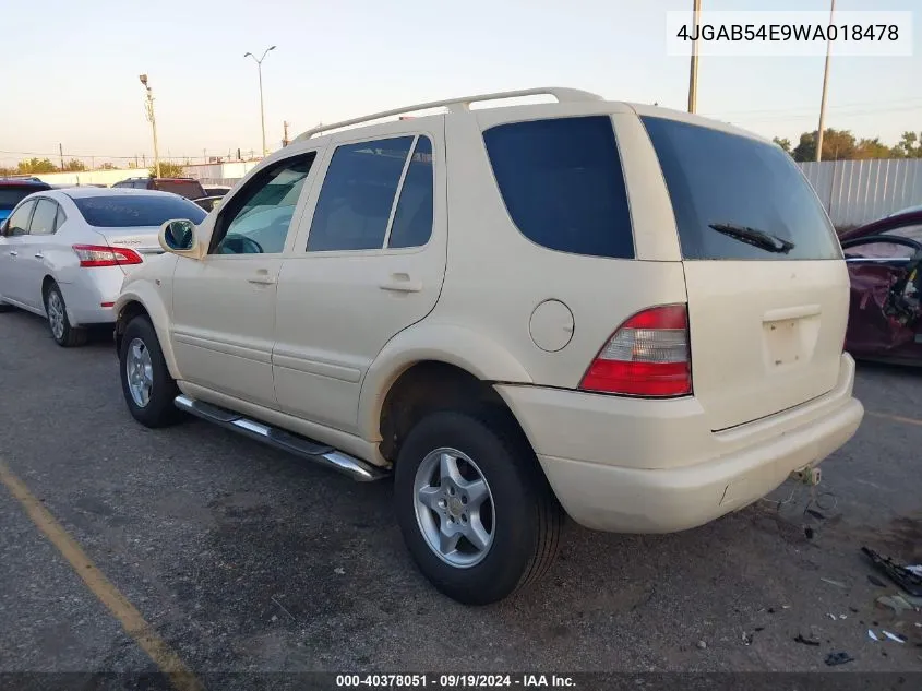 1998 Mercedes-Benz Ml 320 Classic VIN: 4JGAB54E9WA018478 Lot: 40378051