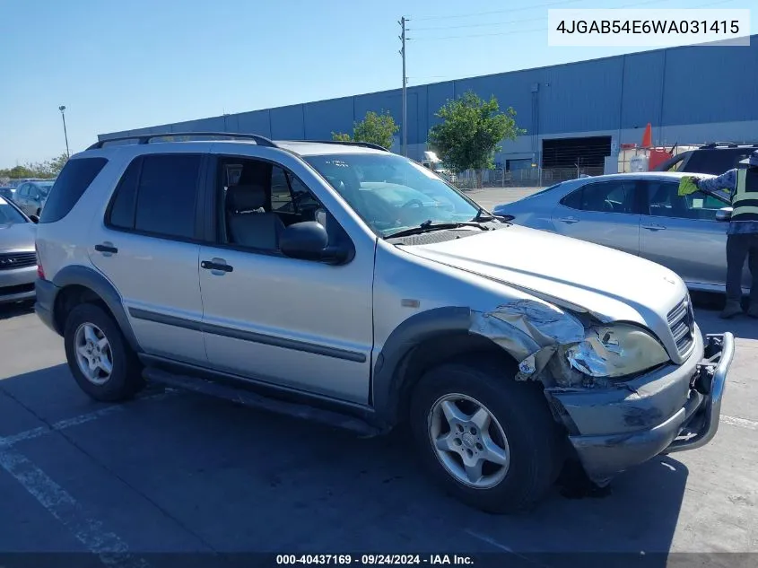 1998 Mercedes-Benz Ml 320 Classic VIN: 4JGAB54E6WA031415 Lot: 40437169