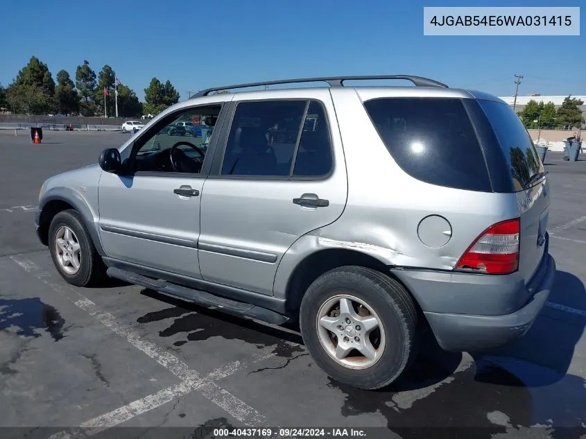 1998 Mercedes-Benz Ml 320 Classic VIN: 4JGAB54E6WA031415 Lot: 40437169