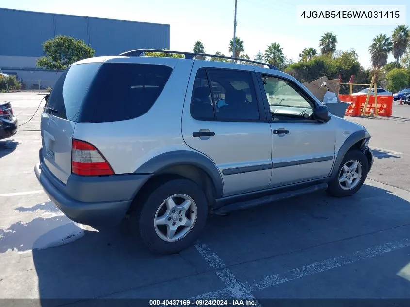 1998 Mercedes-Benz Ml 320 Classic VIN: 4JGAB54E6WA031415 Lot: 40437169