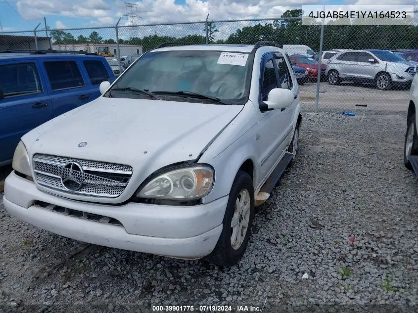 2000 Mercedes-Benz Ml 320 VIN: 4JGAB54E1YA164523 Lot: 39901775