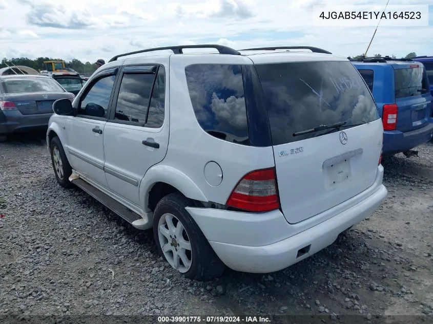 2000 Mercedes-Benz Ml 320 VIN: 4JGAB54E1YA164523 Lot: 39901775