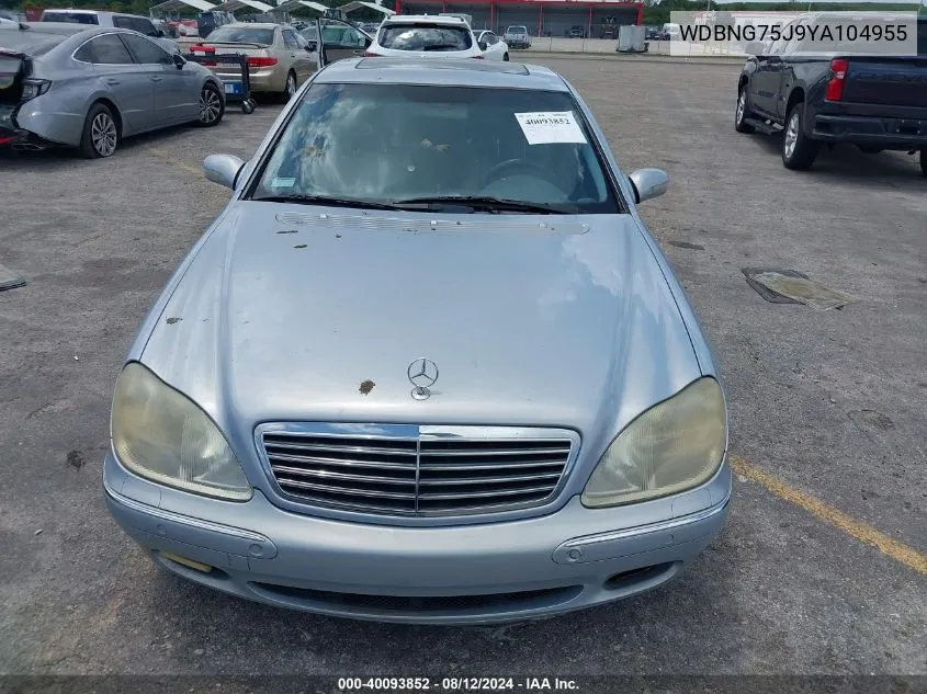 2000 Mercedes-Benz S 500 VIN: WDBNG75J9YA104955 Lot: 40093852