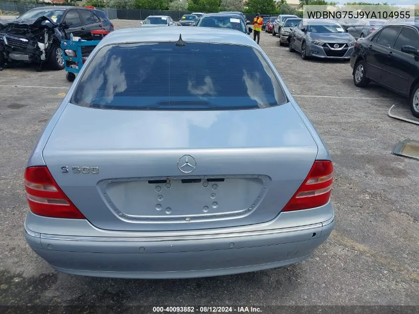 2000 Mercedes-Benz S 500 VIN: WDBNG75J9YA104955 Lot: 40093852