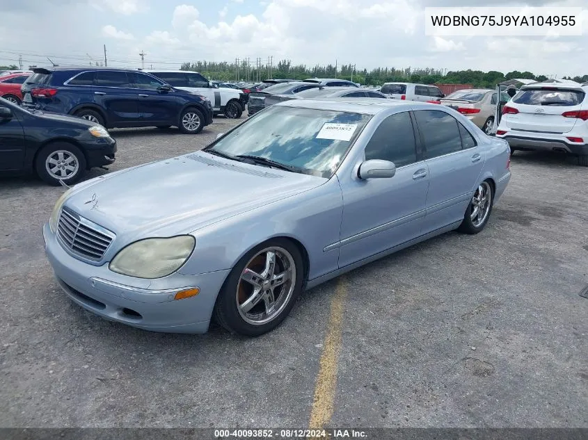 2000 Mercedes-Benz S 500 VIN: WDBNG75J9YA104955 Lot: 40093852