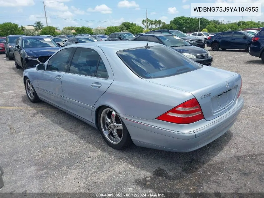 2000 Mercedes-Benz S 500 VIN: WDBNG75J9YA104955 Lot: 40093852