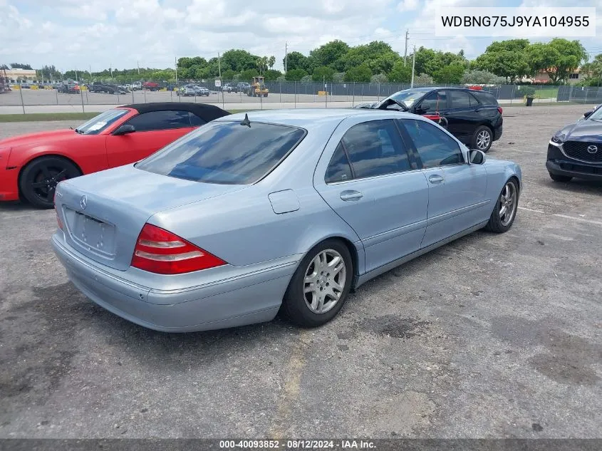 2000 Mercedes-Benz S 500 VIN: WDBNG75J9YA104955 Lot: 40093852