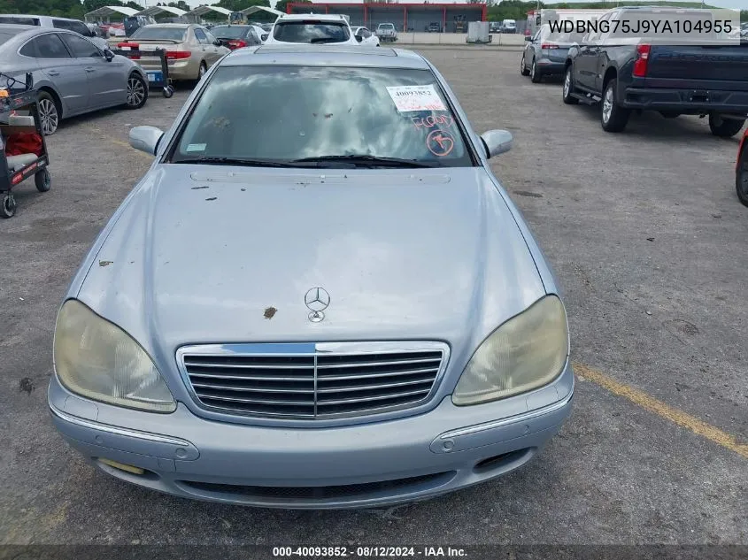 2000 Mercedes-Benz S 500 VIN: WDBNG75J9YA104955 Lot: 40093852