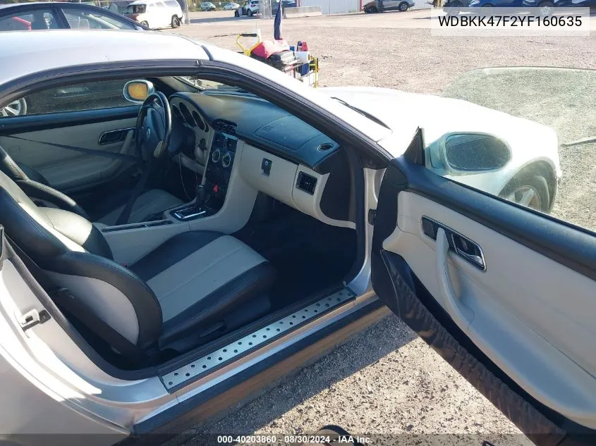 2000 Mercedes-Benz Slk 230 Kompressor VIN: WDBKK47F2YF160635 Lot: 40203860