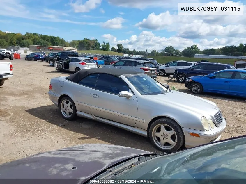 2000 Mercedes-Benz Clk 430 VIN: WDBLK70G8YT031115 Lot: 40369382