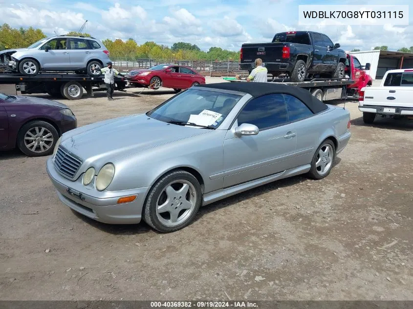 2000 Mercedes-Benz Clk 430 VIN: WDBLK70G8YT031115 Lot: 40369382