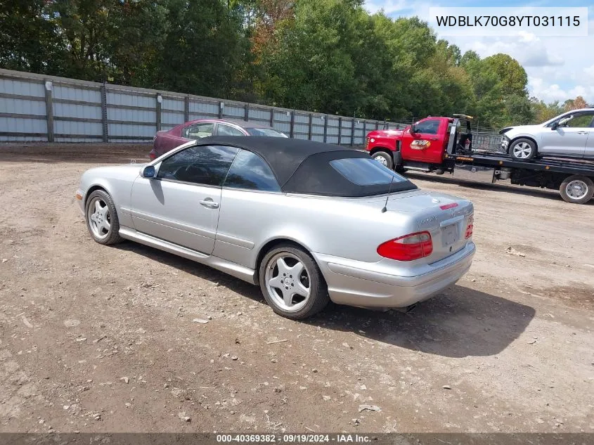 2000 Mercedes-Benz Clk 430 VIN: WDBLK70G8YT031115 Lot: 40369382