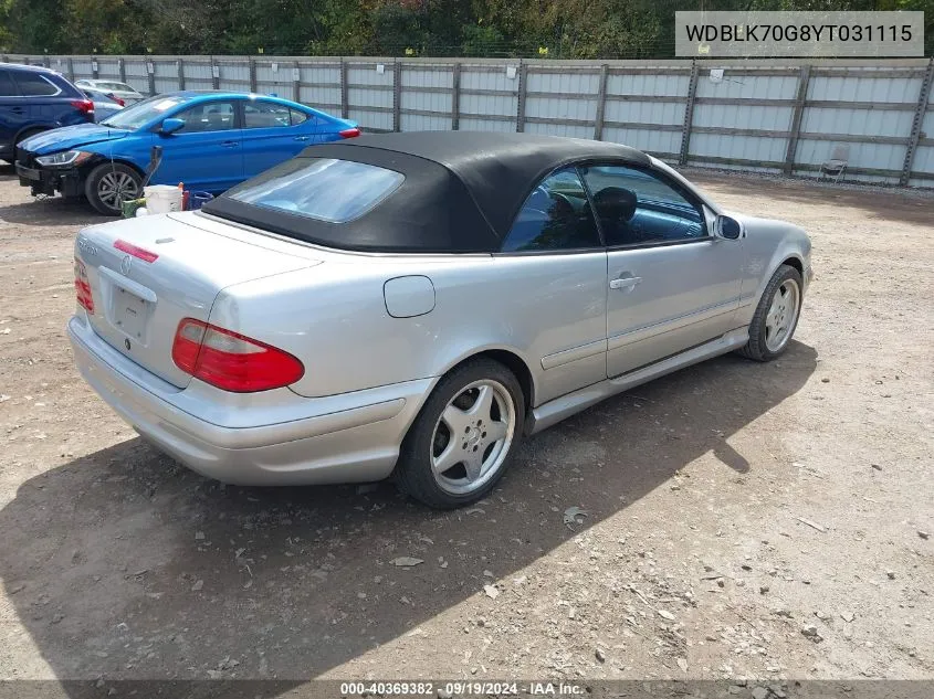 2000 Mercedes-Benz Clk 430 VIN: WDBLK70G8YT031115 Lot: 40369382