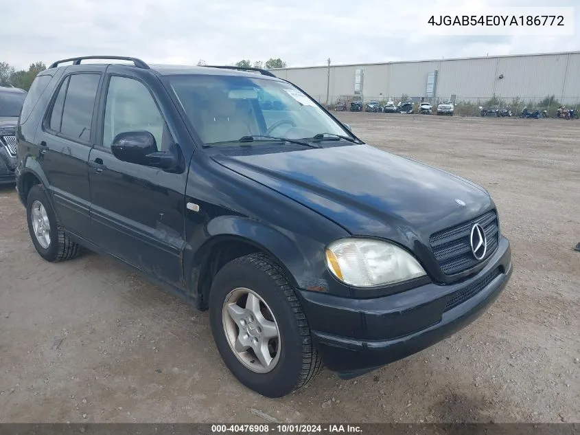 2000 Mercedes-Benz Ml 320 VIN: 4JGAB54E0YA186772 Lot: 40476908