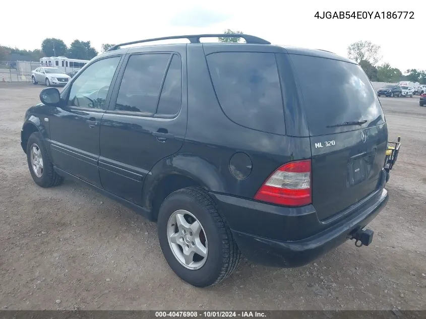 2000 Mercedes-Benz Ml 320 VIN: 4JGAB54E0YA186772 Lot: 40476908