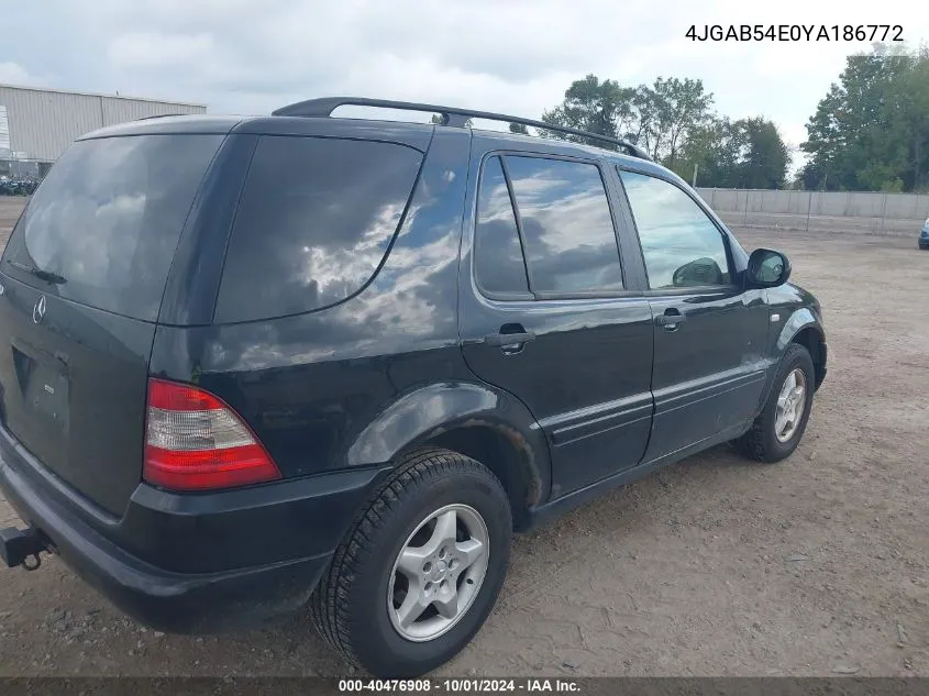 2000 Mercedes-Benz Ml 320 VIN: 4JGAB54E0YA186772 Lot: 40476908