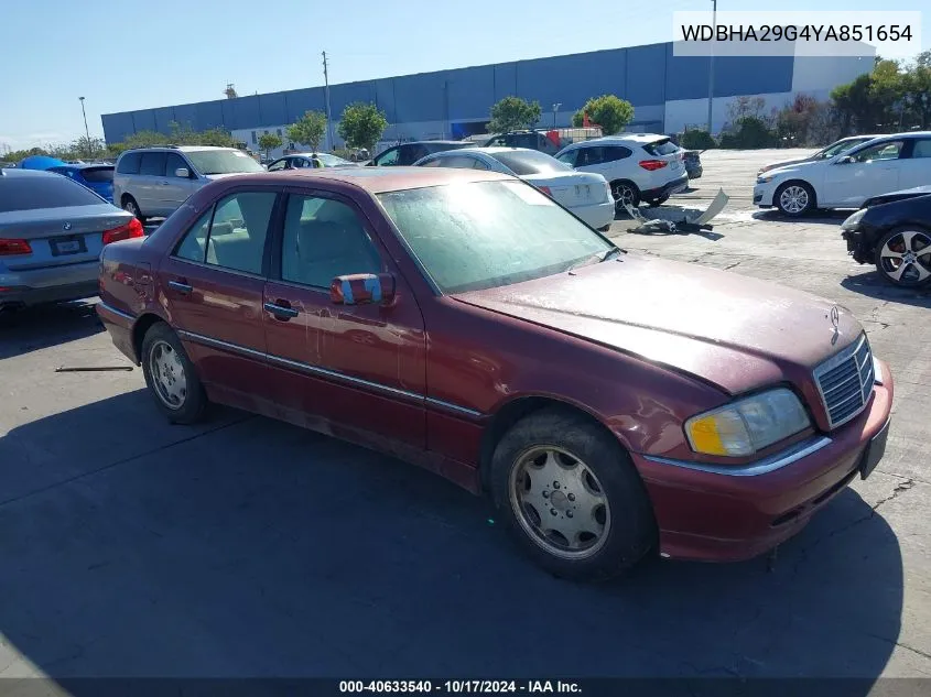 2000 Mercedes-Benz C 280 VIN: WDBHA29G4YA851654 Lot: 40633540