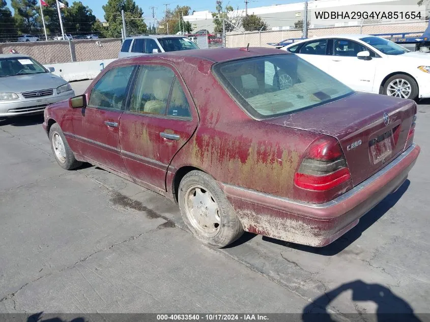 2000 Mercedes-Benz C 280 VIN: WDBHA29G4YA851654 Lot: 40633540