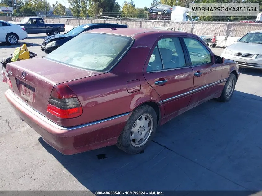 2000 Mercedes-Benz C 280 VIN: WDBHA29G4YA851654 Lot: 40633540