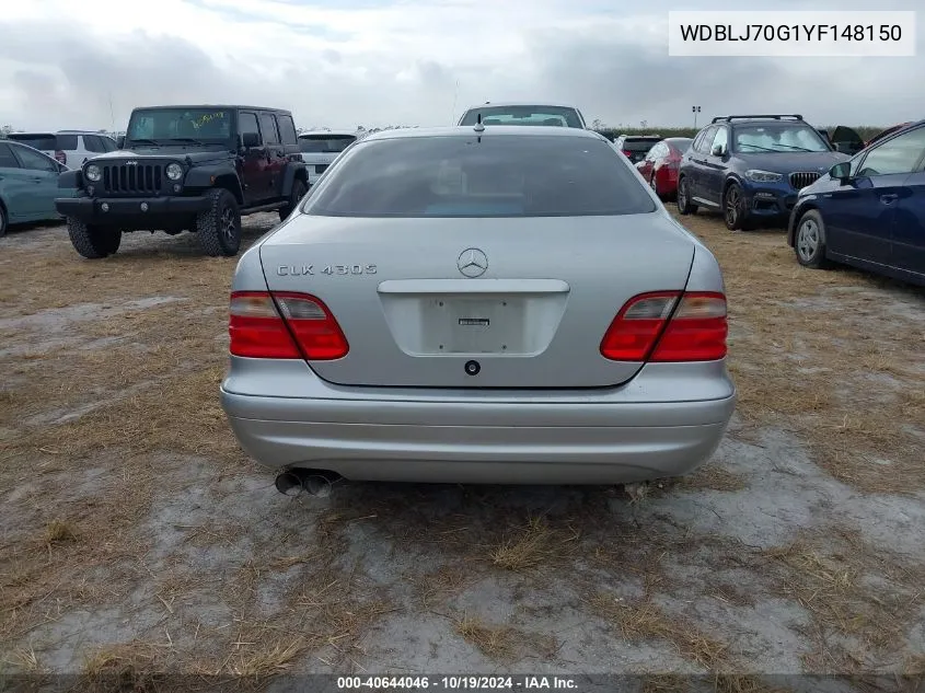 2000 Mercedes-Benz Clk 430 VIN: WDBLJ70G1YF148150 Lot: 40644046