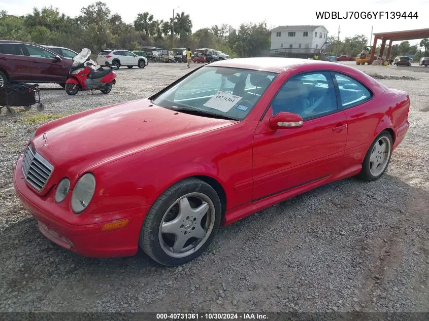 2000 Mercedes-Benz Clk 430 VIN: WDBLJ70G6YF139444 Lot: 40731361