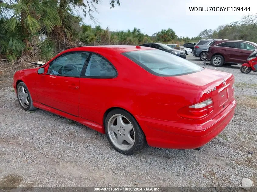 2000 Mercedes-Benz Clk 430 VIN: WDBLJ70G6YF139444 Lot: 40731361