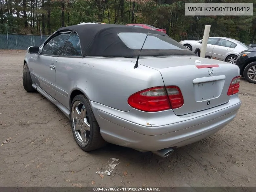 2000 Mercedes-Benz Clk 430 VIN: WDBLK70G0YT048412 Lot: 40770662