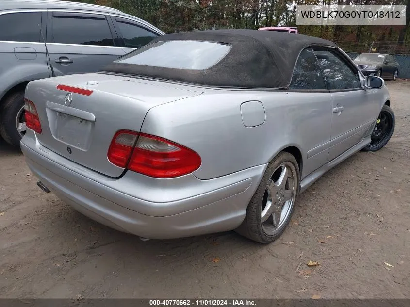 2000 Mercedes-Benz Clk 430 VIN: WDBLK70G0YT048412 Lot: 40770662