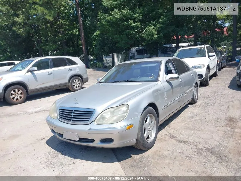 2001 Mercedes-Benz S 500 VIN: WDBNG75J61A137112 Lot: 40075407