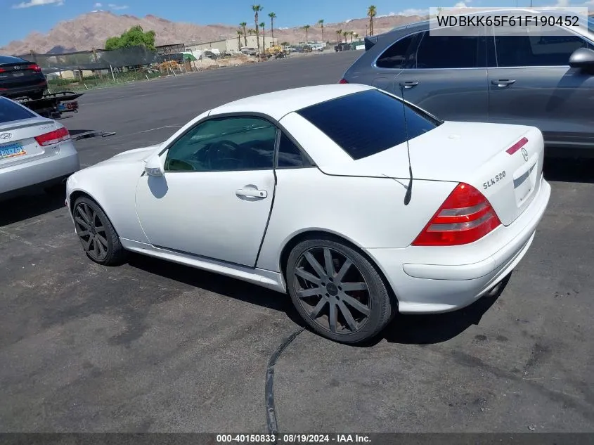 2001 Mercedes-Benz Slk 320 VIN: WDBKK65F61F190452 Lot: 40150833