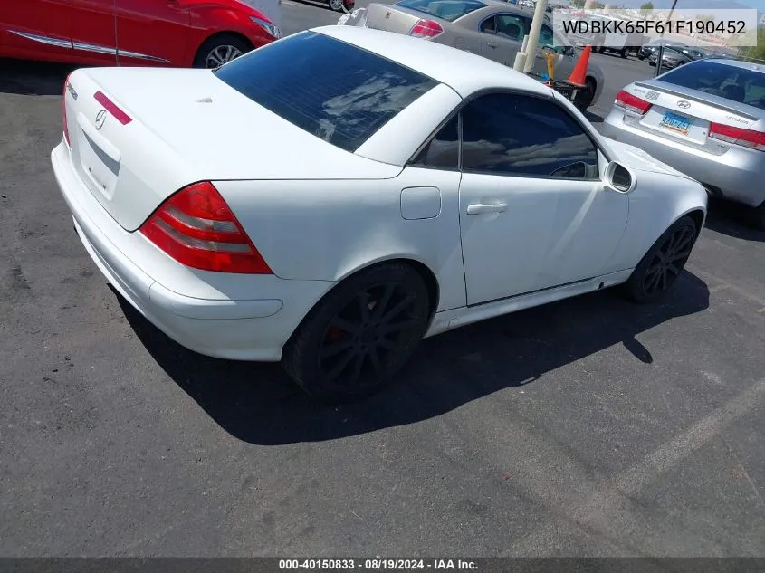 2001 Mercedes-Benz Slk 320 VIN: WDBKK65F61F190452 Lot: 40150833