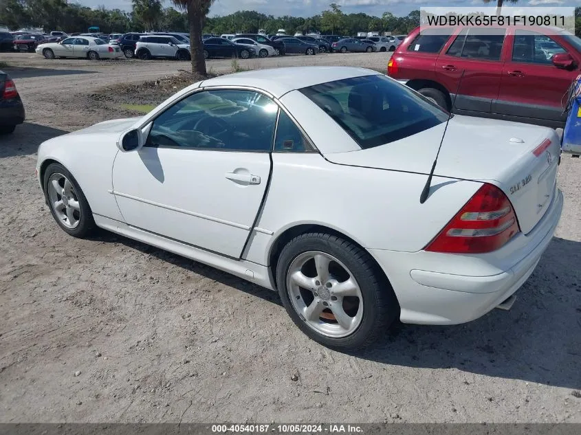 2001 Mercedes-Benz Slk 320 VIN: WDBKK65F81F190811 Lot: 40540187