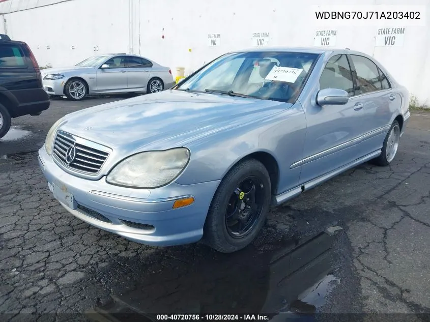 2001 Mercedes-Benz S 430 VIN: WDBNG70J71A203402 Lot: 40720756