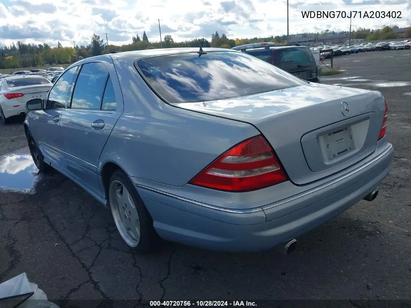 2001 Mercedes-Benz S 430 VIN: WDBNG70J71A203402 Lot: 40720756