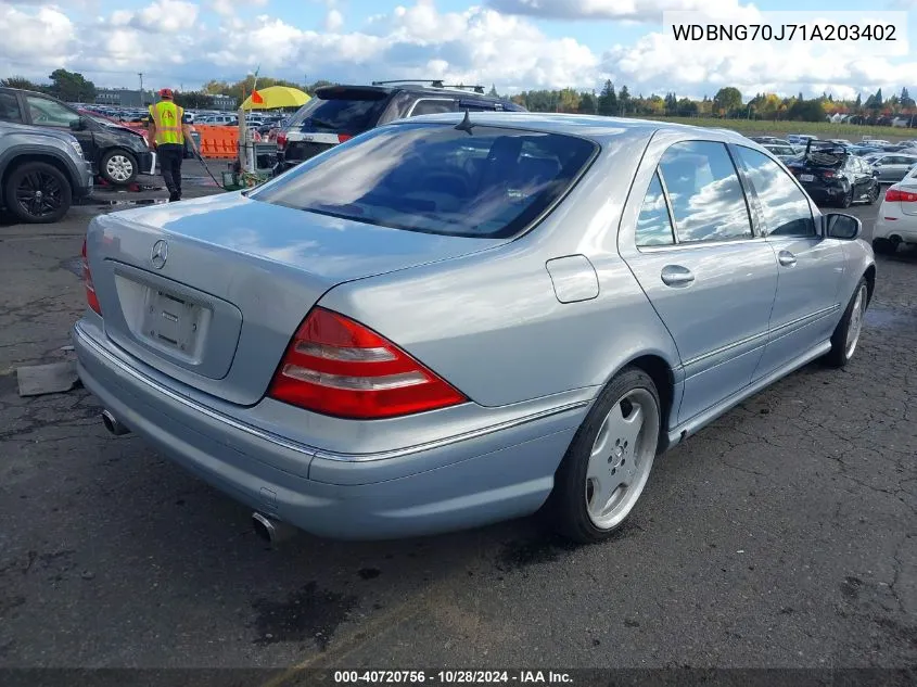 2001 Mercedes-Benz S 430 VIN: WDBNG70J71A203402 Lot: 40720756