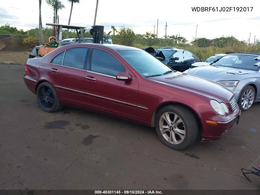 2002 Mercedes-Benz C 240 VIN: WDBRF61J02F192017 Lot: 40301145