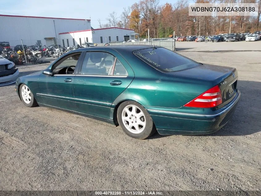 2002 Mercedes-Benz S 430 VIN: WDBNG70J62A308188 Lot: 40792288