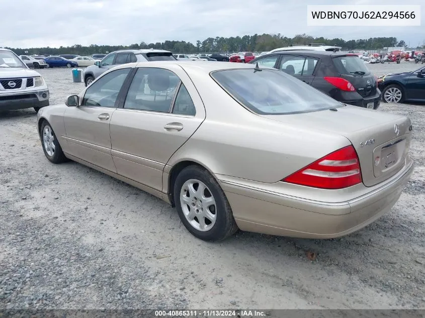 2002 Mercedes-Benz S 430 VIN: WDBNG70J62A294566 Lot: 40865311