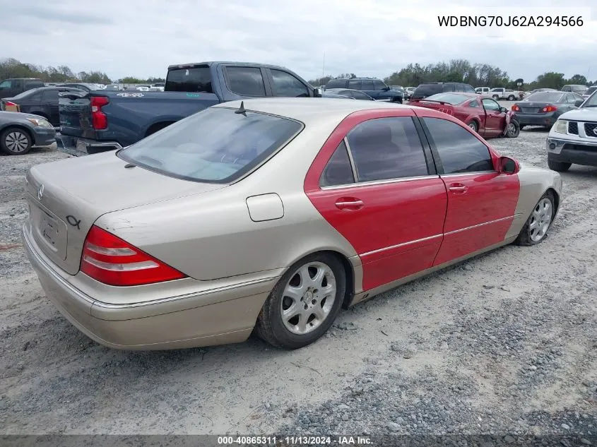 2002 Mercedes-Benz S 430 VIN: WDBNG70J62A294566 Lot: 40865311