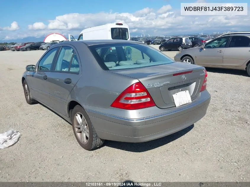 2003 Mercedes-Benz C 240 4Matic VIN: WDBRF81J43F389723 Lot: 12103161