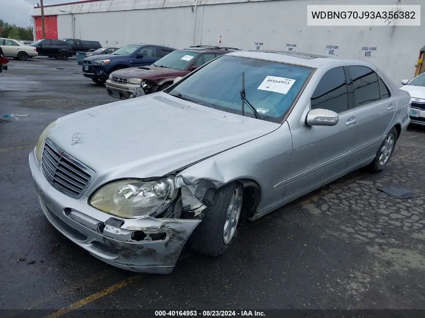 2003 Mercedes-Benz S 430 VIN: WDBNG70J93A356382 Lot: 40164953