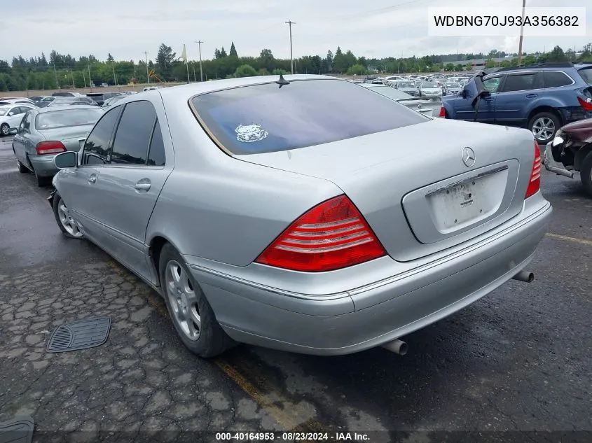 2003 Mercedes-Benz S 430 VIN: WDBNG70J93A356382 Lot: 40164953