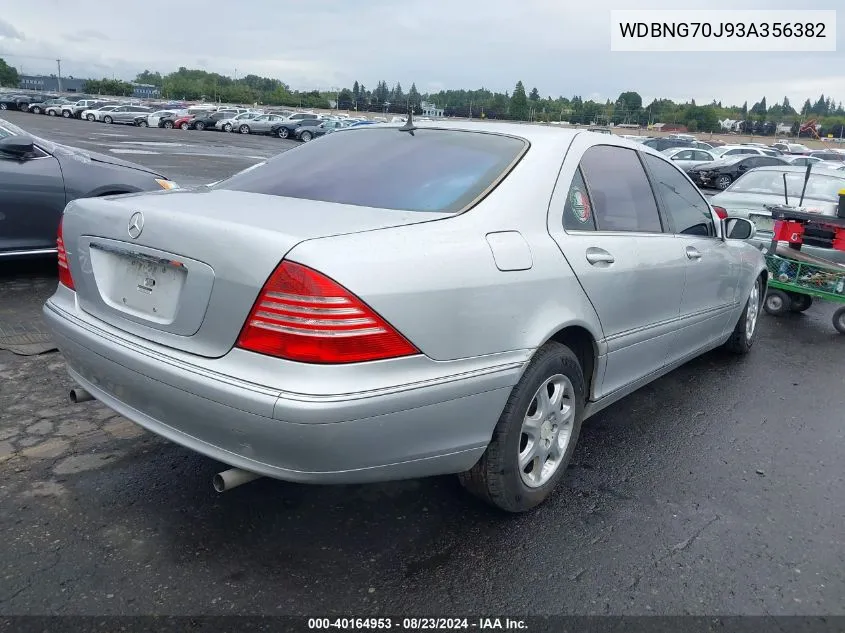 2003 Mercedes-Benz S 430 VIN: WDBNG70J93A356382 Lot: 40164953