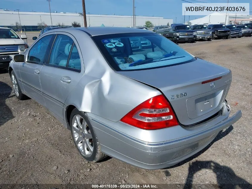 2003 Mercedes-Benz C 230 Kompressor Sport VIN: WDBRF40J23F403676 Lot: 40175339