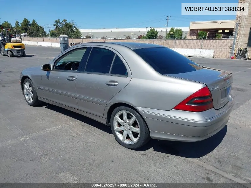 2003 Mercedes-Benz C 230 Kompressor Sport VIN: WDBRF40J53F388834 Lot: 40245257