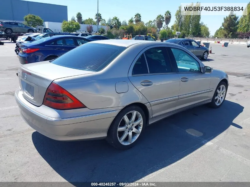 2003 Mercedes-Benz C 230 Kompressor Sport VIN: WDBRF40J53F388834 Lot: 40245257