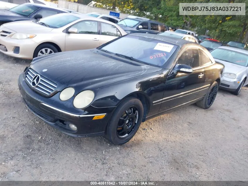 2003 Mercedes-Benz Cl 500 VIN: WDBPJ75J83A037221 Lot: 40511042