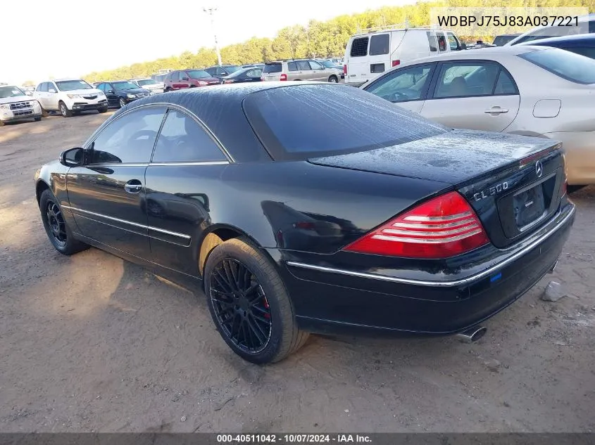 2003 Mercedes-Benz Cl 500 VIN: WDBPJ75J83A037221 Lot: 40511042