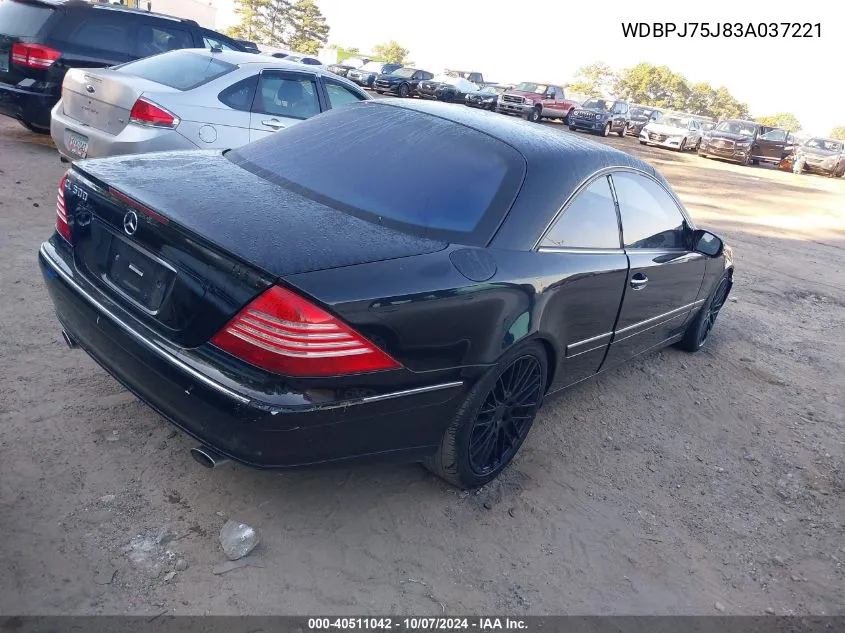 2003 Mercedes-Benz Cl 500 VIN: WDBPJ75J83A037221 Lot: 40511042