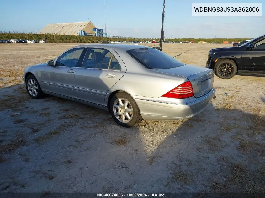 2003 Mercedes-Benz S 430 VIN: WDBNG83J93A362006 Lot: 40674026